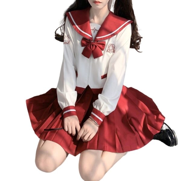Japanese Red JK Sailor Suit skirt Set autumn kawaii