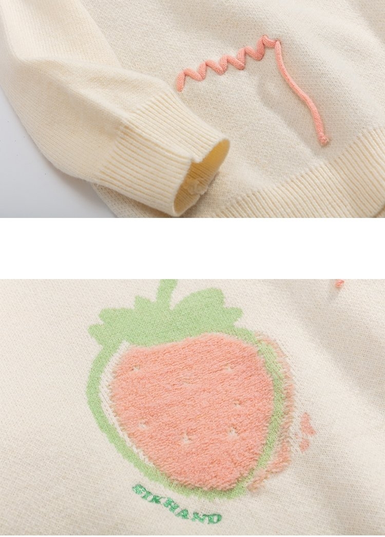 일본 복고풍 딸기 자수 풀오버 스웨터