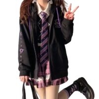 Japoński czarny płaszcz w miękkim stylu dziewczęcym Czarny kawaii