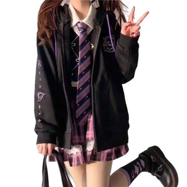 Черное пальто в мягком японском стиле для девочек Черный каваи
