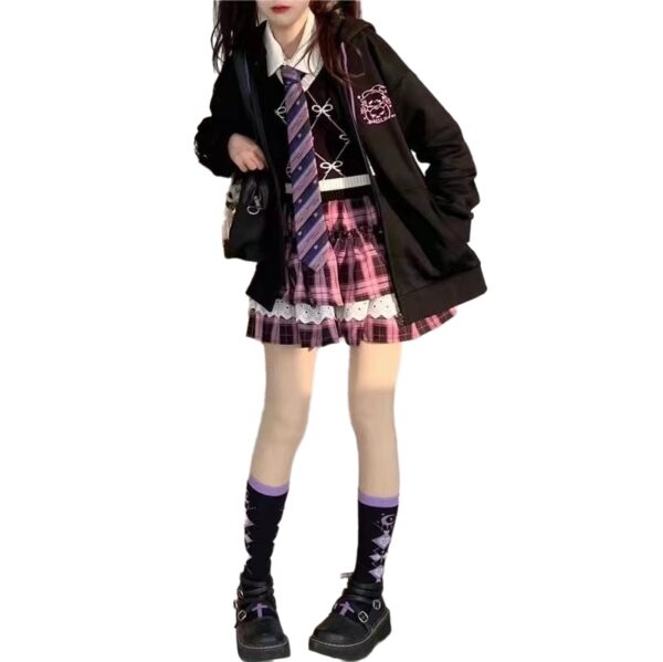 Japoński czarny płaszcz w miękkim stylu dziewczęcym Czarny kawaii