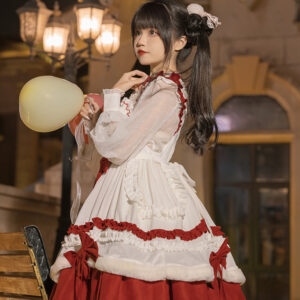 Kawaii Girl Red Lolita Dress First Snow kawaii