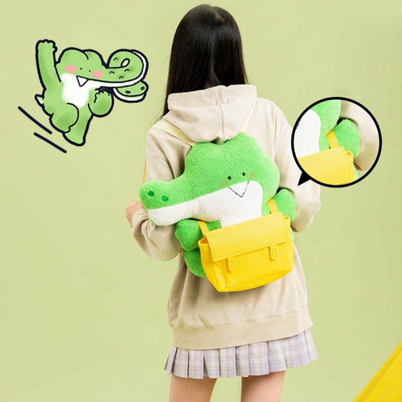 Маленький зеленый рюкзак Kawaii в форме крокодиловой куклы