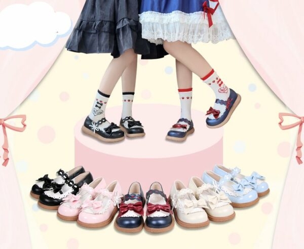 Kawaii 오리지널 컬러블록 플랫 로리타 신발 로리타 카와이