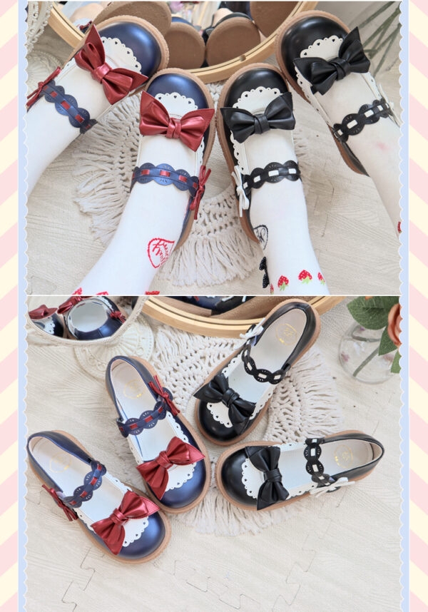 Kawaii oryginalne płaskie buty Lolita z blokami kolorów Kawaii Lolity