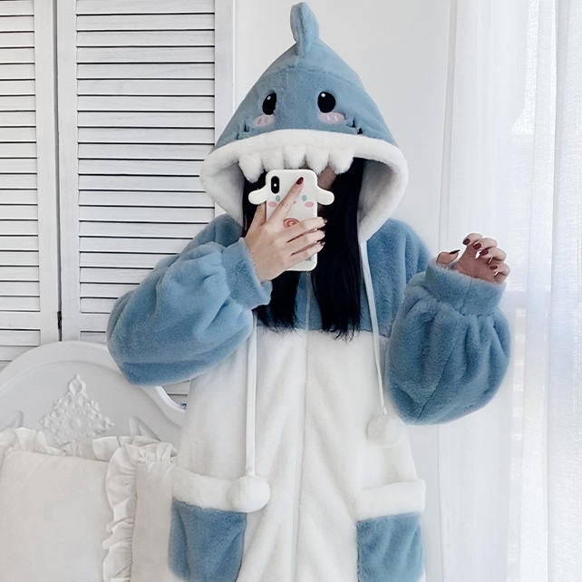 Pyjama en peluche requin chaud avec capuche