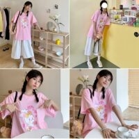 T-shirt rose assorti à la mode coréenne Kawaii coréen