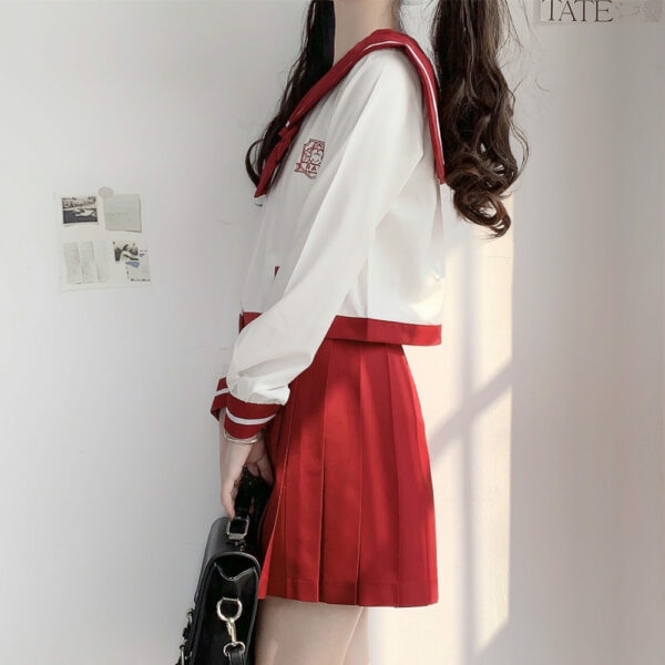 Zestaw japońskiej spódnicy do garnituru marynarskiego JK w kolorze czerwonym jesienne kawaii