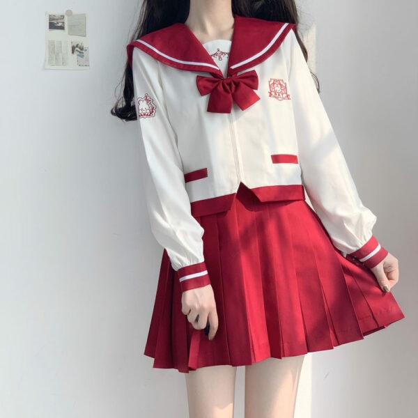 Zestaw japońskiej spódnicy do garnituru marynarskiego JK w kolorze czerwonym jesienne kawaii