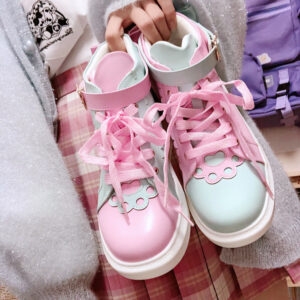 Sapatos de cano alto de coelho de orelhas compridas rosa japonês fofo fofo kawaii