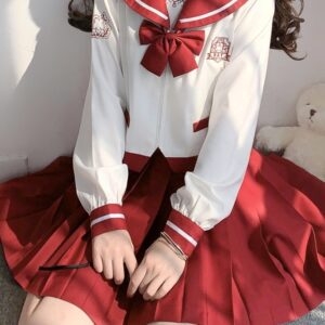 Японский красный костюм моряка JK с юбкой осень каваи