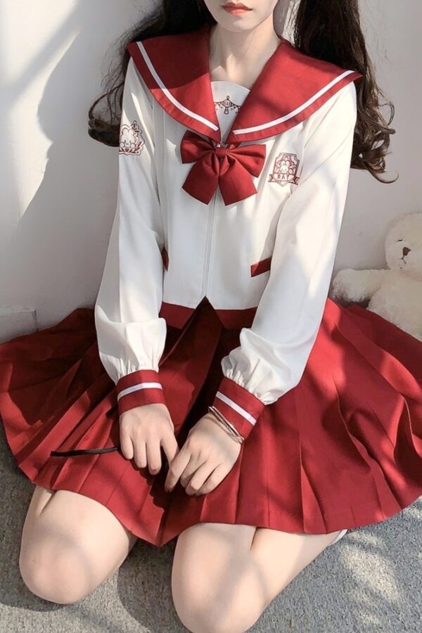 Japansk röd JK Sailor Suit kjol Set höst kawaii