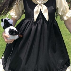 Vestido japonês doce com gola de boneca macia Saia evasê kawaii