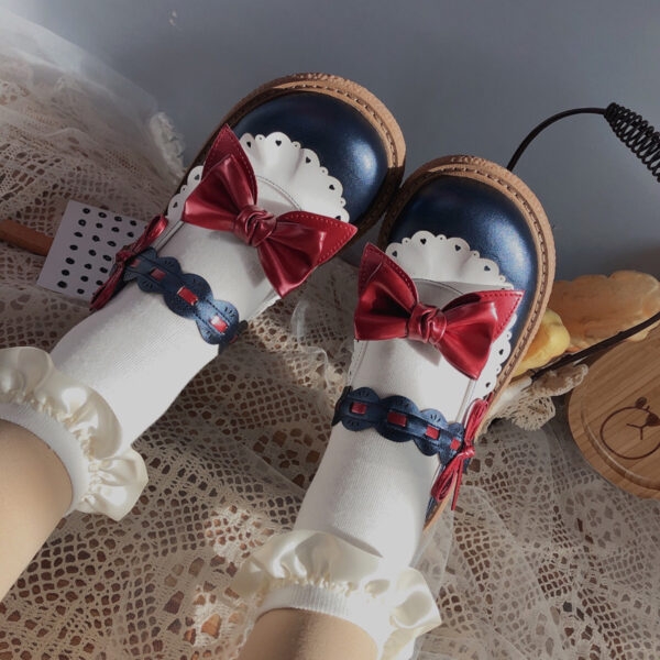 Kawaii oryginalne płaskie buty Lolita z blokami kolorów Kawaii Lolity