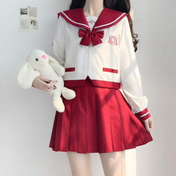 Conjunto de saia japonesa vermelha JK Sailor Suit outono kawaii