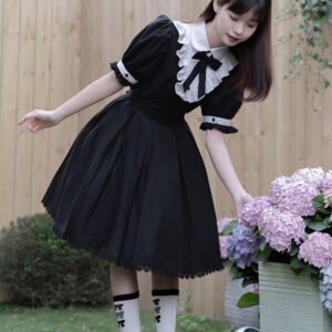 Vestido Lolita Preto de Manga Curta de Verão Kawaii preto