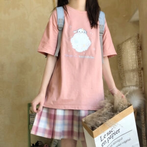 Różowa koszulka z kreskówek w japońskim stylu Harajuku Kawaii z kreskówek