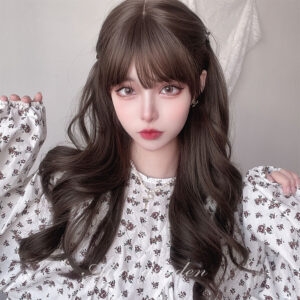 Peruca de cabelo longo encaracolado estilo menina macia Lolita kawaii