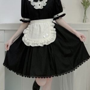 Sommerliches schwarzes Kurzarm-Lolita-Kleid Schwarzes Kawaii