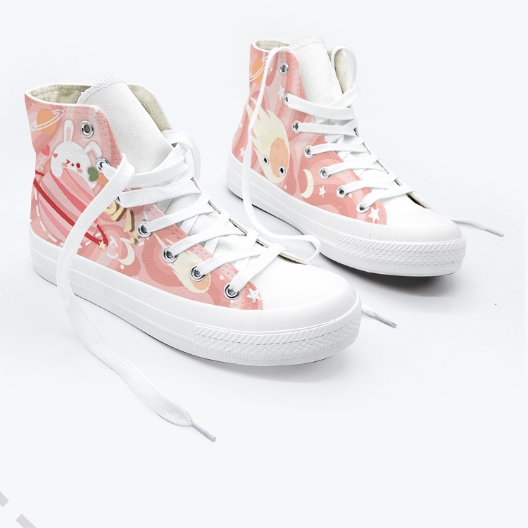 Original Design Hand-Painted Couple of High-Top Canvas Shoes