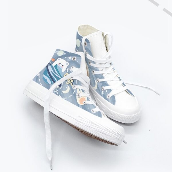 Original Design Hand-Painted Couple of High-Top Canvas Shoes 3