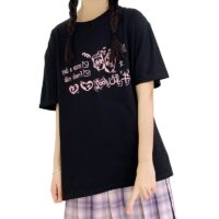 Oryginalna czarna koszulka dziewczęca Soft Girl E-Sports Czarny kawaii