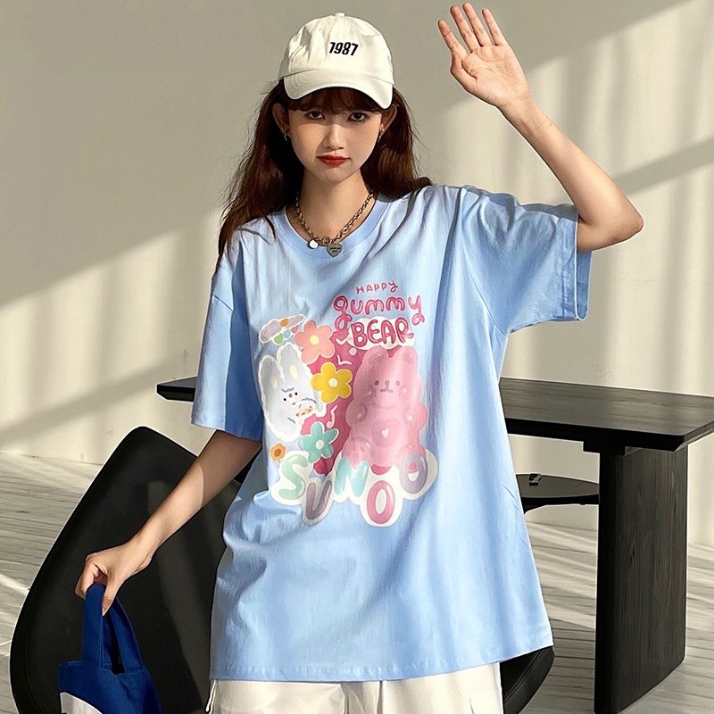 Summer Trend Cartoon Bear All-match T-shirt - Kawaii Fashion Shop