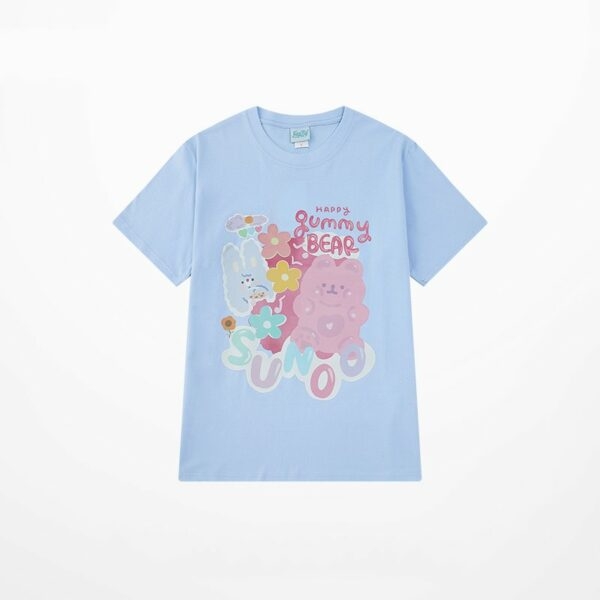 Camiseta todo fósforo con oso de dibujos animados de tendencia de verano Kawaii todo fósforo