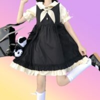 Милое японское мягкое платье с кукольным воротником для девочек Юбка-трапеция каваи