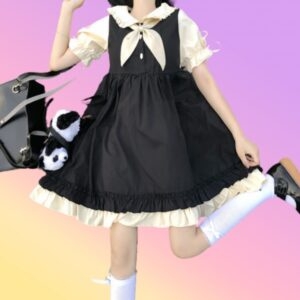 Słodka japońska miękka dziewczyna sukienka z kołnierzykiem dla lalek spódnica w kształcie litery A kawaii