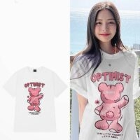 T-shirt imprimé ours de dessin animé rose style doux ours kawaii