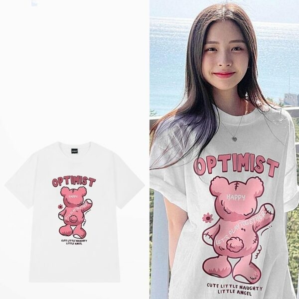 Camiseta con estampado de oso de dibujos animados rosa Sweet Style 2