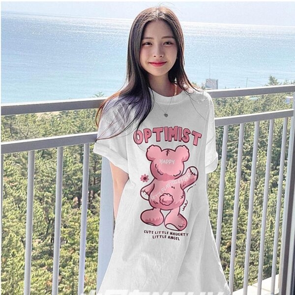Camiseta con estampado de oso de dibujos animados rosa Sweet Style 5