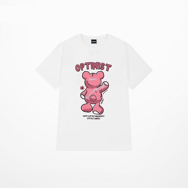 Camiseta rosa con estampado de oso de dibujos animados de estilo dulce
