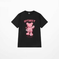 Różowy T-shirt z nadrukiem niedźwiedzia w słodkim stylu niedźwiedź kawaii
