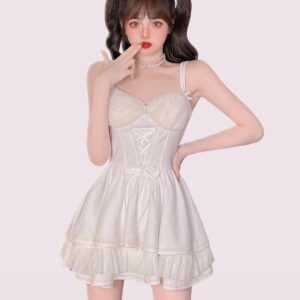Sweet Style Plush Lace Slip Dress Slim Dress kawaii