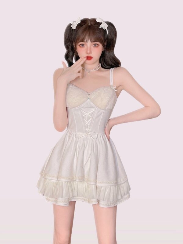 Sweet Style Plush Lace Slip Dress Slim Dress kawaii