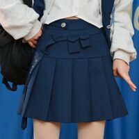 Niebieska, dopasowana spódnica o linii A z wysokim stanem Spódnica w kształcie litery A, kawaii