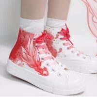 Chaussures montantes en toile avec graffiti rouge de dessin animé Kawaii tout-match
