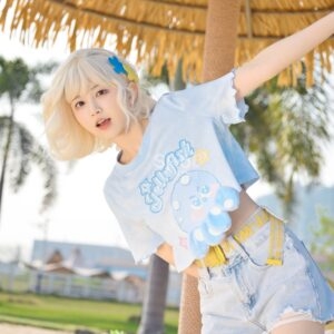 Söt tecknad bläckfiskdocka T-shirt Mori Girl kawaii