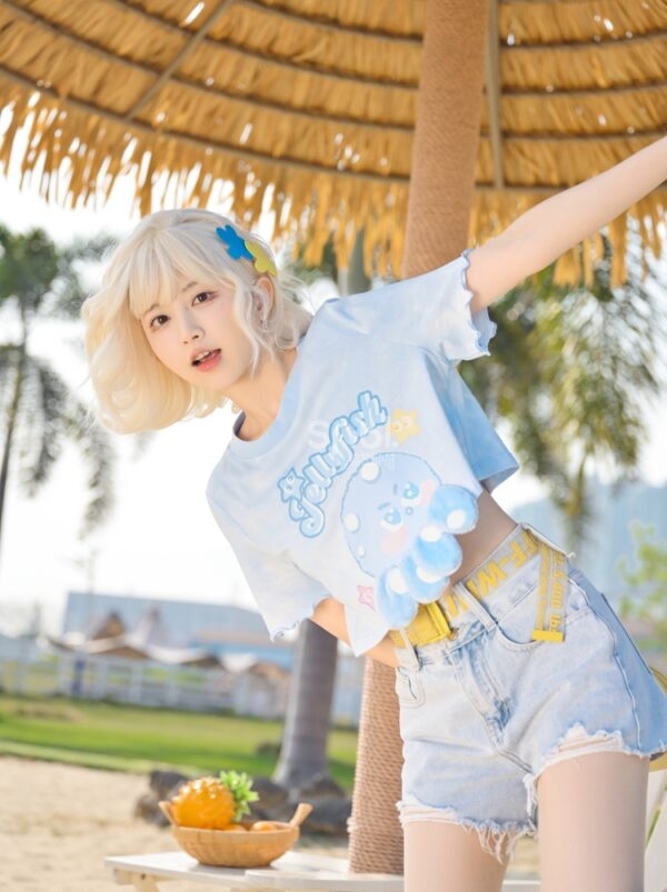 Niedliches Cartoon-Oktopus-Puppen-T-Shirt Mori Girl kawaii