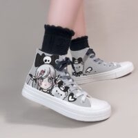 Wysokie płócienne buty z nadrukiem Loli w ciemnym kolorze Płócienne buty kawaii