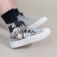 Sapatos de lona de cano alto com estampa de Loli Dark Cartoon Sapatos de lona kawaii