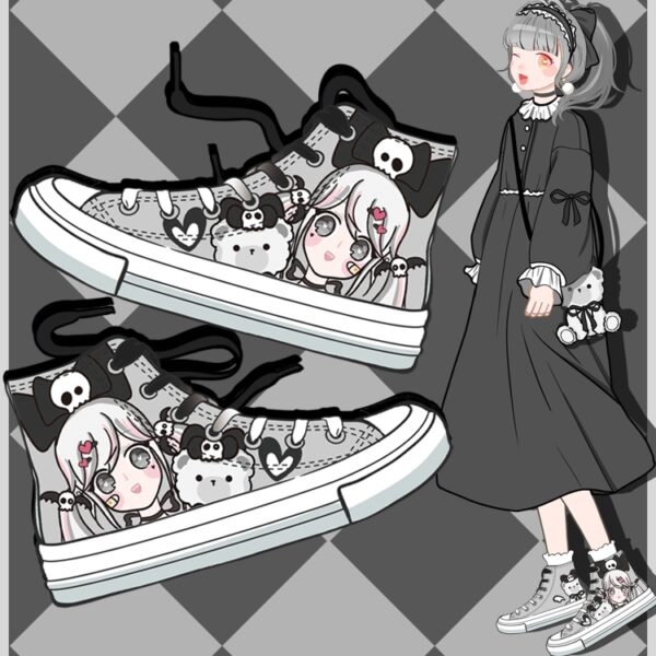 Sapatos de lona de cano alto com estampa de Loli Dark Cartoon Sapatos de lona kawaii
