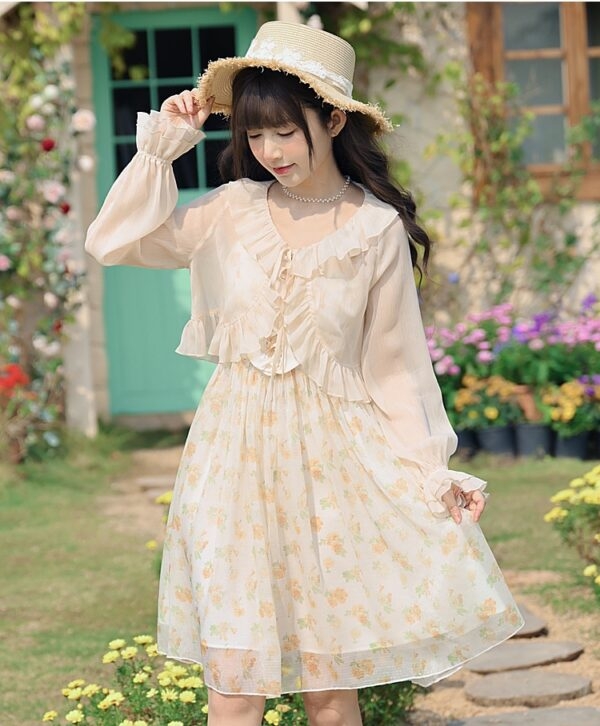 Francuska sukienka w kształcie bajki w słodkie kwiatowe wzory Sukienka wróżki kawaii