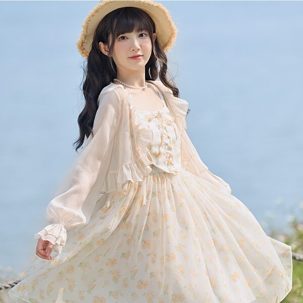 Французское сладкое платье феи с цветочным принтом Платье Феи каваи