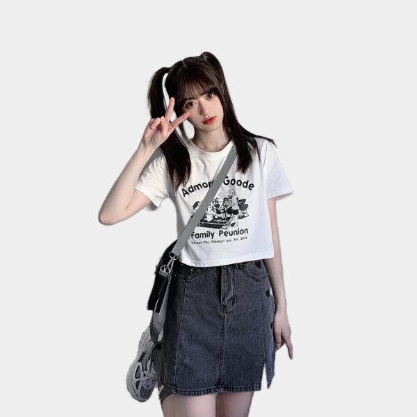 Girls Solid Color Heart Embroidered Denim Skirt basic style kawaii