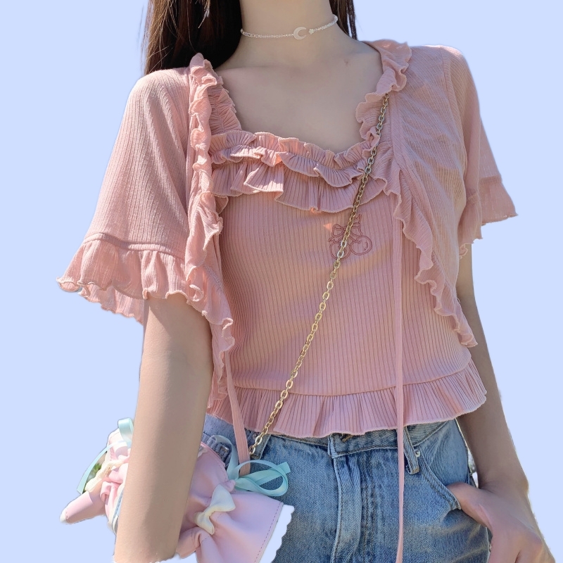 Cardigan tricoté de couleur unie pour fille douce japonaise