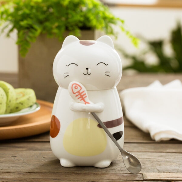 Kawaii Japanse kat koffiemok met lepel Cartoon-kawaii