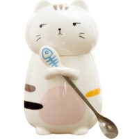 Taza de café con cuchara de gato japonés Kawaii dibujos animados kawaii